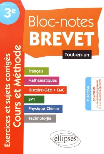 Bloc-notes brevet 3e, tout-en-un : français, mathématiques, histoire géo, EMC, SVT, physique chimie,