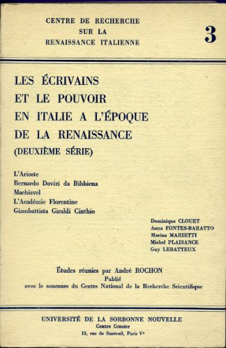 les écrivains et le pouvoir en italie à l'époque de la renaissance (deuxième série: l'aristote, bern