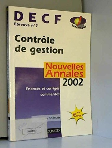 Contrôle de gestion, DECF épreuve n° 7 : annales corrigées